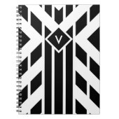 Zwarte vierzijdige strepen op wit met monogram notitieboek (Voorkant)