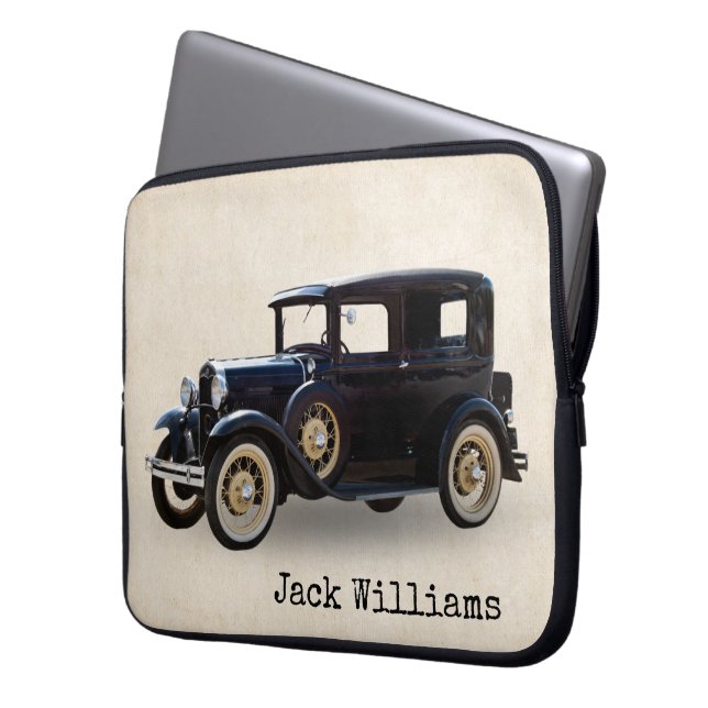 Zwarte Vintage-auto Laptop Sleeve (Voorkant Links)