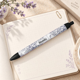 Zwarte Vintage Bloem Toile de Jouy Monogram Inkt Pen