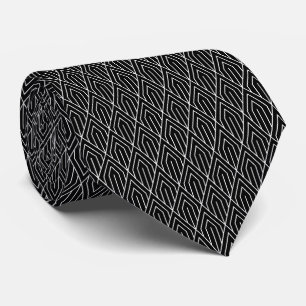 Zwarte Vintage Geometrische Art Deco Patroon Stropdas