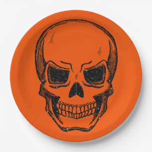 Zwarte Vintage Glitter Skull Halloween Papieren Bordje