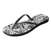 Zwarte Vintage Gotische Damast Patroon Schedel Teenslippers (Schuin)