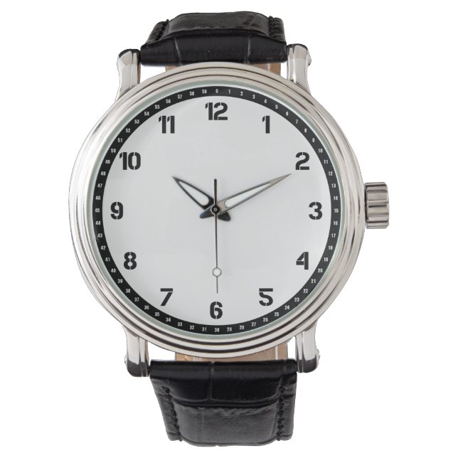 Zwarte Vintage Leren Horloge (Voorkant)