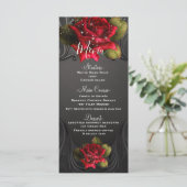 Zwarte Vintage Sierlijke Rode Rozen Trouwmenu Menu (Staand voorkant)