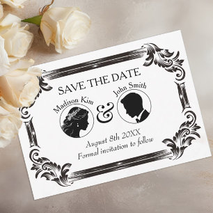 Zwarte Vintage Silhouet Huwelijk met Typografie  Save The Date
