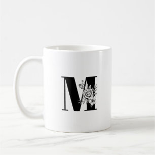 Zwarte vintage witte roos & tulp bloemenboeket koffiemok