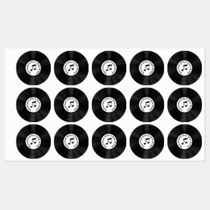 Zwarte vinylplaat met titel labels