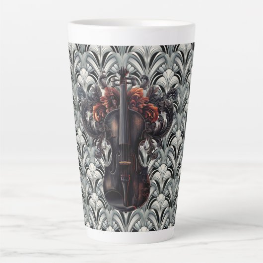 Zwarte viool in Art Deco GMajor Ceramic Latte Mok (Voorkant)