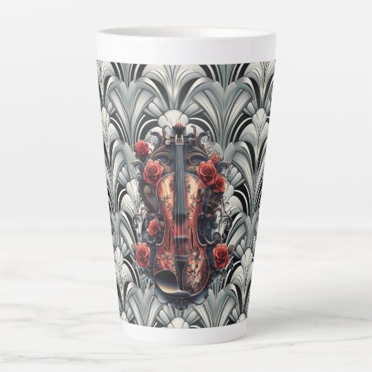 Zwarte viool in Art Deco GMajor Ceramic Latte Mok (Voorkant)
