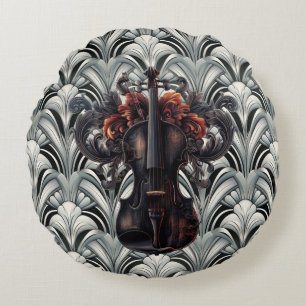 Zwarte viool in Art Deco GMajor Ronde Sierkussen Rond Kussen
