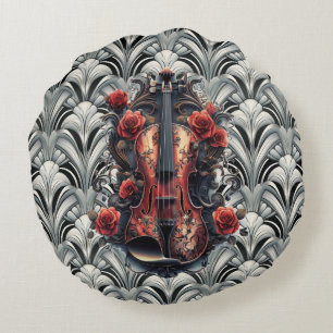 Zwarte viool in Art Deco GMajor Ronde Sierkussen Rond Kussen