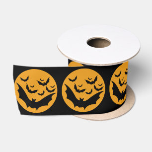 Zwarte vleermuizen en oranje maan Halloween Lint