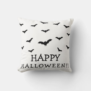 Zwarte vleermuizen & witte cute Halloween chic Kussen