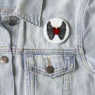 Zwarte Vleugelige Halo Hart Ronde Button 5,7 Cm
