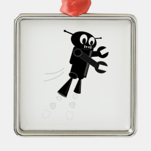 Zwarte vliegrobot metalen ornament