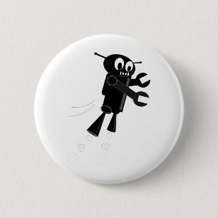 Zwarte vliegrobot ronde button 5,7 cm