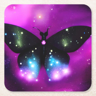 Zwarte Vlinder Met Glitters Vierkante Kartonnen Onderzetter
