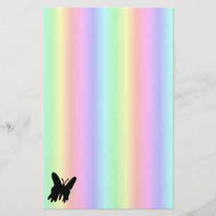 Zwarte vlinder op Pastell Rainbow Stationery Briefpapier