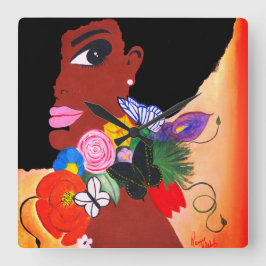 Zwarte vlinder - wandklok vierkante klok