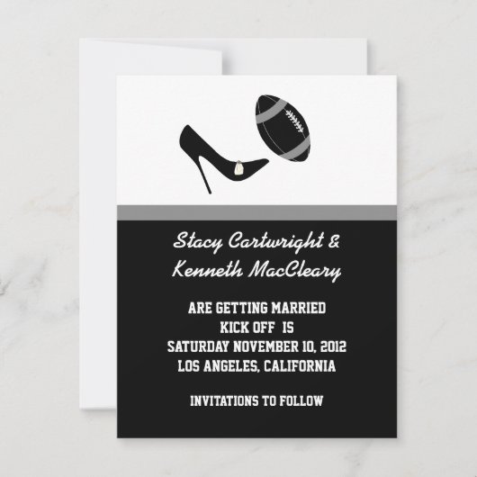 Zwarte Voetbal Huwelijksaankondiging Sla de Datum Save The Date (Voorkant)