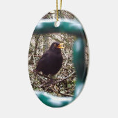 Zwarte vogel achter de tralies, Dier, Vogels, Zwar Keramisch Ornament (Links)
