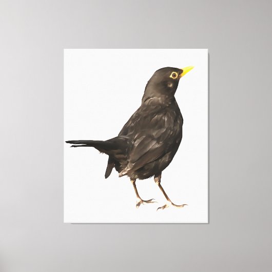 Zwarte vogel, geïsoleerd op witte acrylverf canvas afdruk (Voorkant)