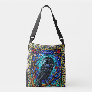 Zwarte Vogel Glas-in-Lood Corvid Raaf Crossbody Tas