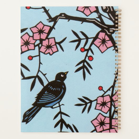 Zwarte vogel in de kersenboom Roze bloesems Red Be Planner (Achterkant)