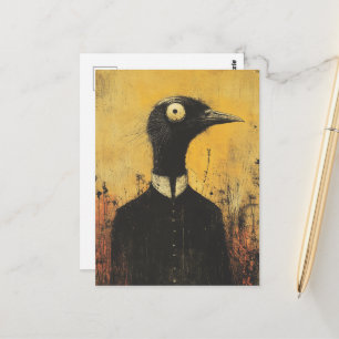 Zwarte vogel in een zwarte jurk fantasie briefkaart