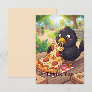 Zwarte Vogel Kraai Raaf Eet Pizza Personaliseer Bedankkaart