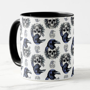 Zwarte vogel op een schedel Gothic Patroon Ontwerp Mok
