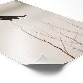 Zwarte vogel op kale tak foto afdruk (Hoek)