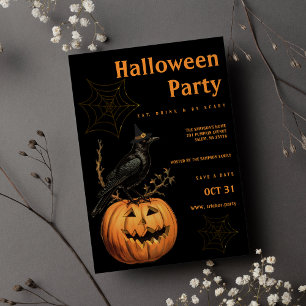Zwarte vogel sinaasappel jack lantaarn Halloween P Kaart