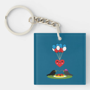 Zwarte Vogel Spaghetti Gehaktballen Valentijnsdag Sleutelhanger