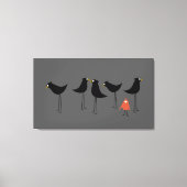 Zwarte-Vogelbezoeker, grijze achtergrond Canvas Afdruk (Voorkant)