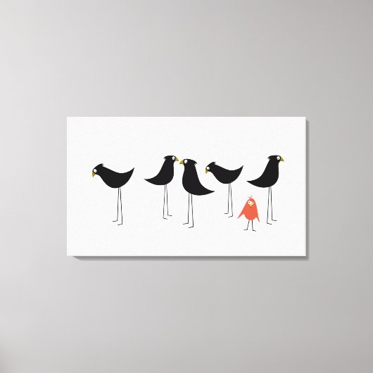 Zwarte-Vogelbezoeker, witte achtergrond Canvas Afdruk (Voorkant)