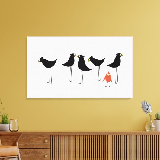 Zwarte-Vogelbezoeker, witte achtergrond Canvas Afdruk (Insitu (Woonkamer))