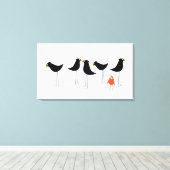 Zwarte-Vogelbezoeker, witte achtergrond Canvas Afdruk (Insitu (Houten vloer))