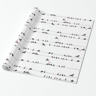 Zwarte vogels op de draden cadeaupapier
