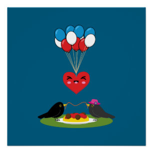Zwarte vogels Spaghetti Gehaktballen Valentijnsdag Perfect Poster