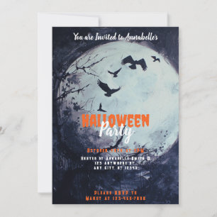 Zwarte Vogels Volle Maan Halloween Feest Kaart