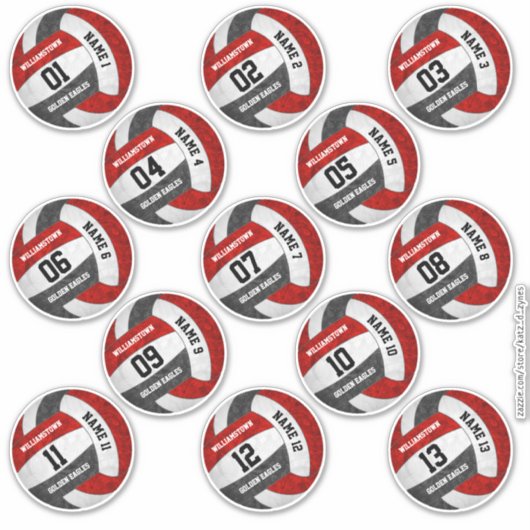 zwarte volleybalploeg met 13 stickers korrelig roo (Voorkant)