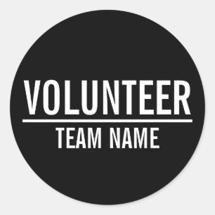 Zwarte Volunteer-badge met de naam van het aangepa Ronde Sticker