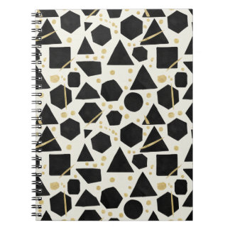 Zwarte vormen en gouden confetti-patroon notitieboek