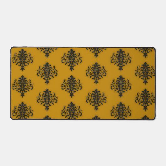 Zwarte vouw op mosterdgeel patroon bureaumat (Voorkant)