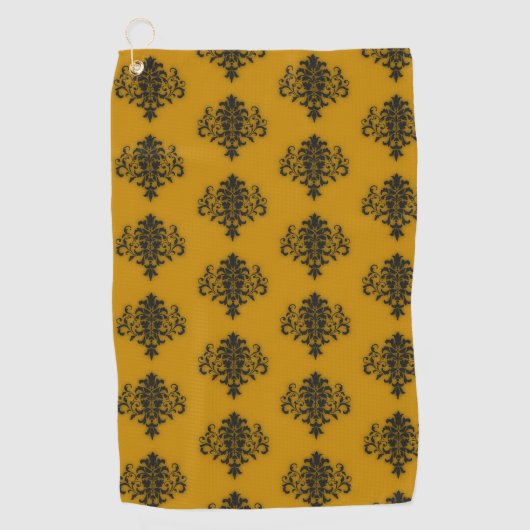 Zwarte vouw op mosterdgeel patroon golfhanddoek (Voorkant)