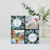 Zwarte vraag op Aqua Wedding Save the Date (Staand voorkant)