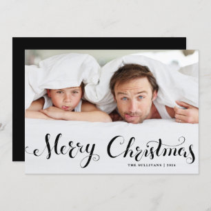 Zwarte vrolijke kerst grillige script foto feestdagenkaart