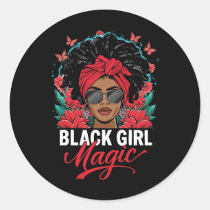Zwarte vrouw Afro-Amerikaans met vlinders en Ronde Sticker