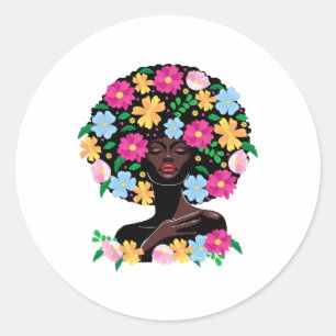 Zwarte Vrouw Bloem Haar Afro Meisje Zwart Geschied Ronde Sticker
